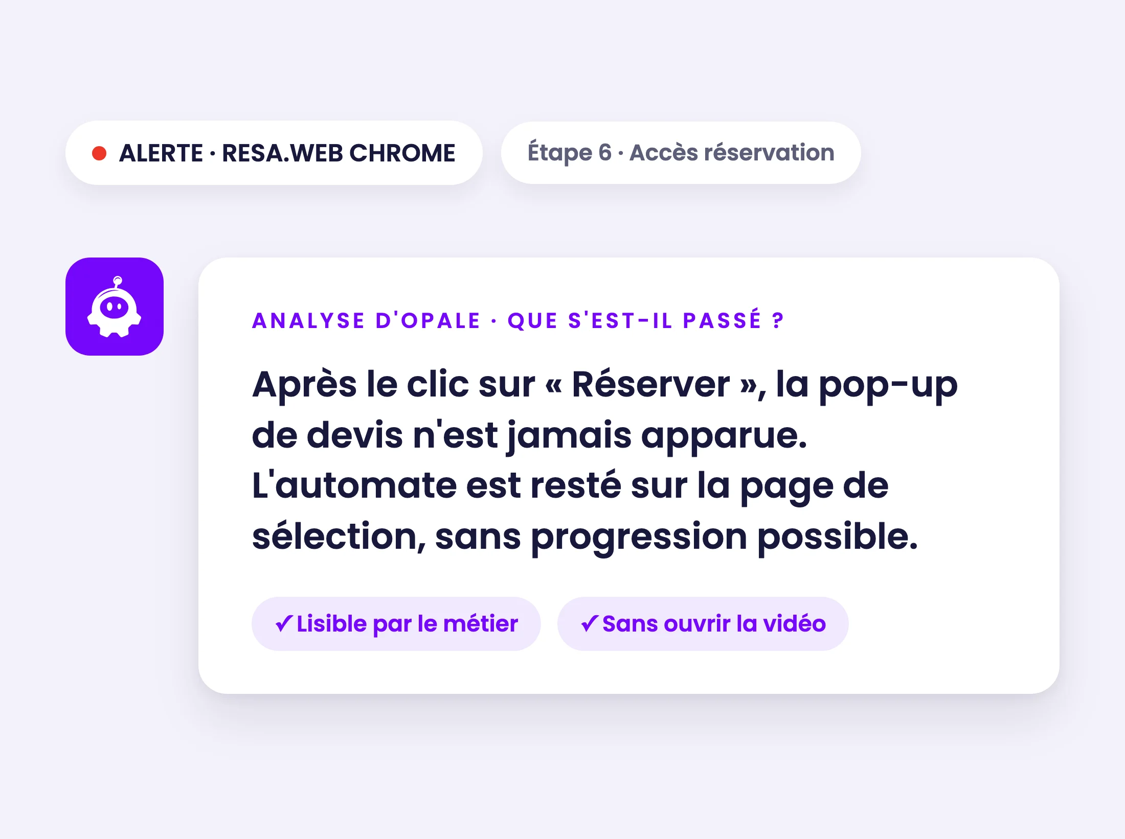 Analyse d'Opale : description en langage naturel de l'échec détecté